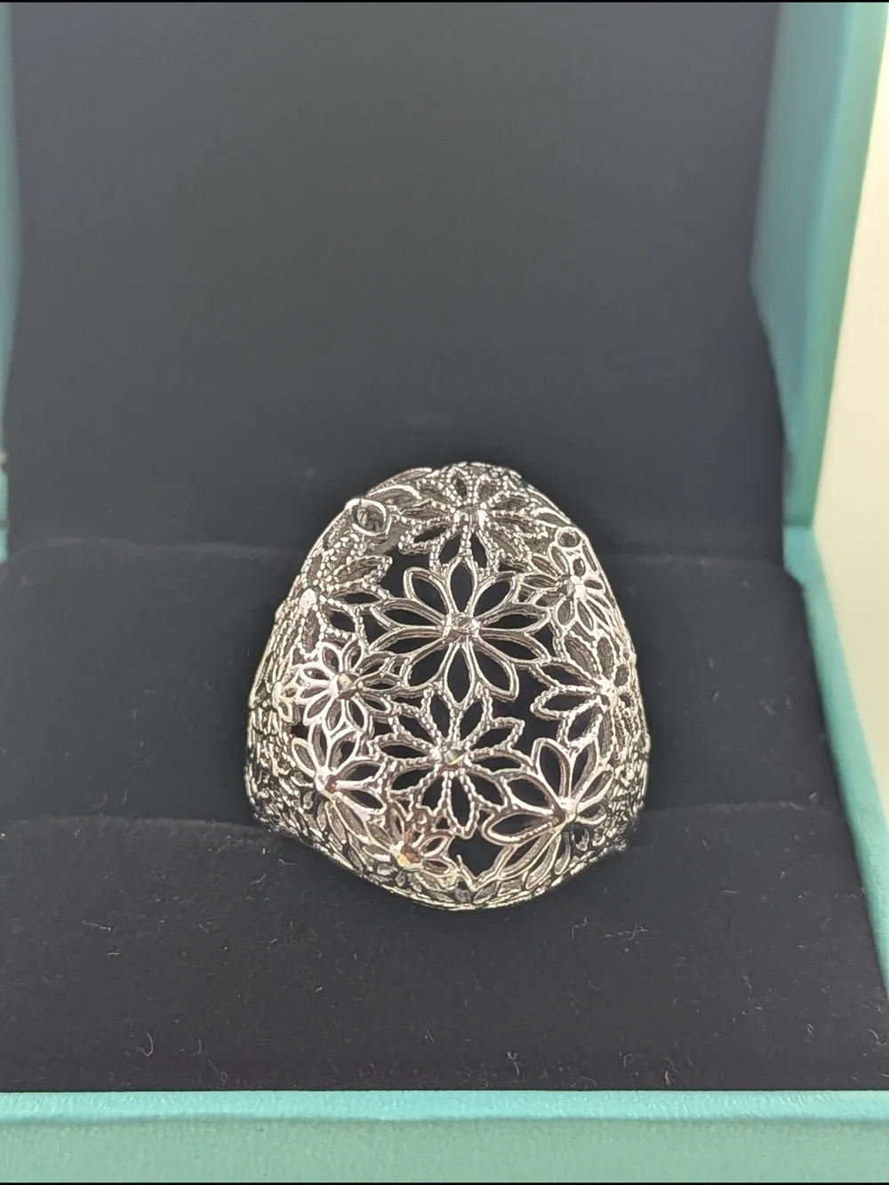 🌸 Sterling Silver Statement Ring Floral Filigree Lattice ✨ - Picture 2 of 6